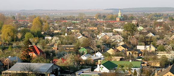 Volyn-Cement e il Palazzo della Cultura (vista di Zdolbunov)
